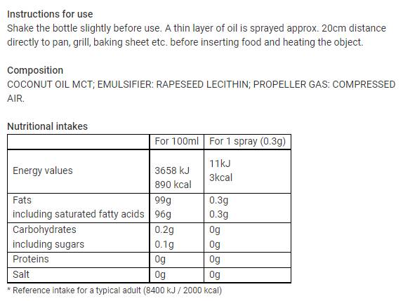 Need's MCT Oil | Coconut Cooking Spray - 200 ml - Nutra Best Europe