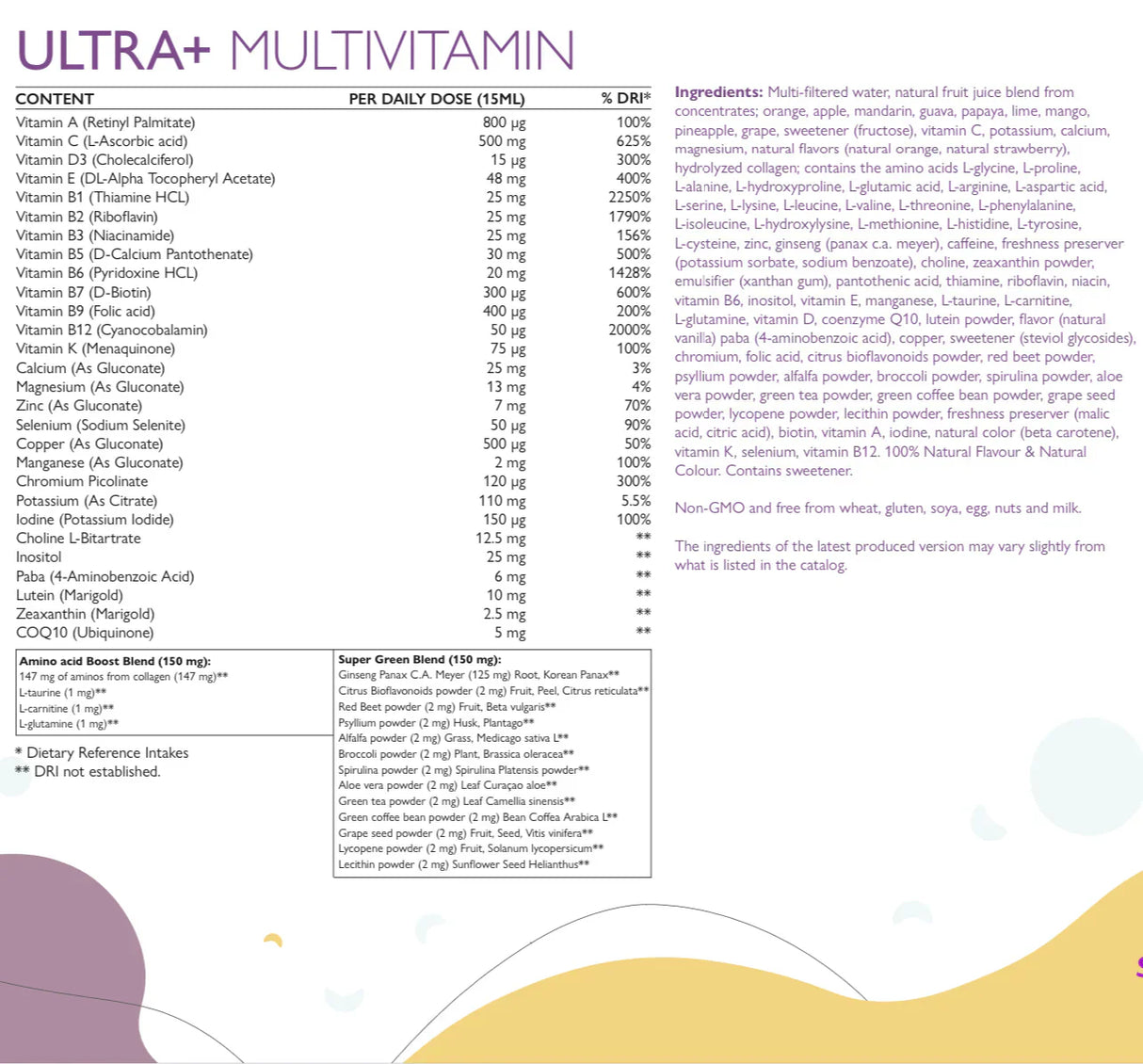 Ultra+ - vitaminok + ásványi anyagok + zöld keverék + kollagén /500 ml/