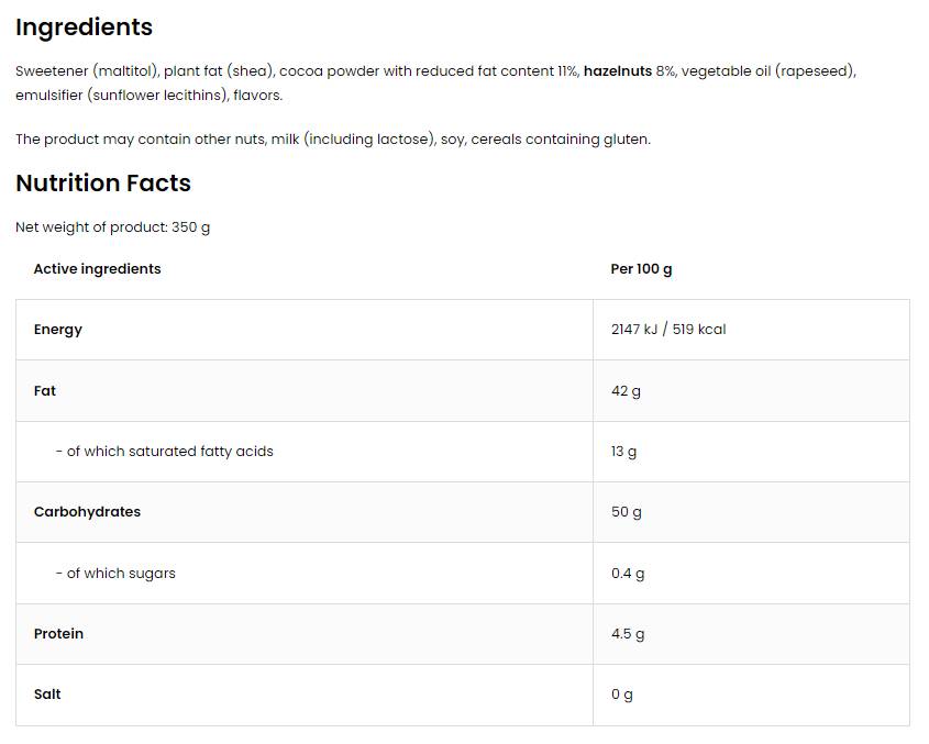 Creametto Vege / Protein Spread / Chocolate Hazelnut 350 grams - Nutra Best Europe