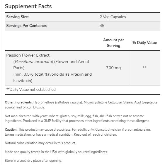 Passion Flower 350 mg - 90 capsules - Nutra Best Europe