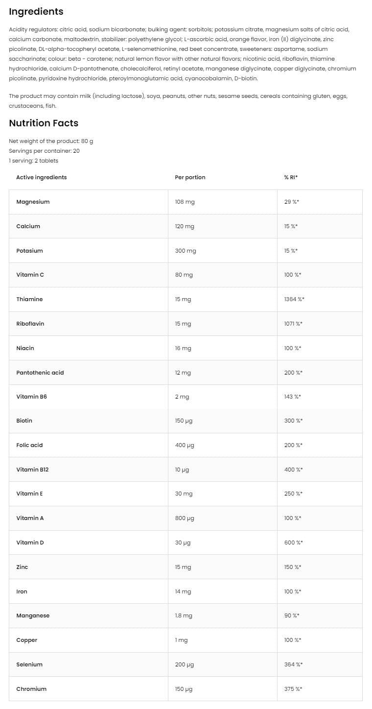 VitaandMinerals | Pezsgő vitaminok és ásványi anyagok 20 db oldható tabletta