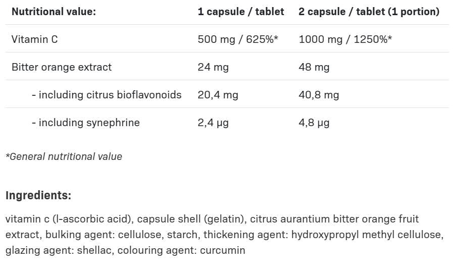 C-vitamin 1000 tartós felszabadulás | keserű naranccsal - 120 kapszula