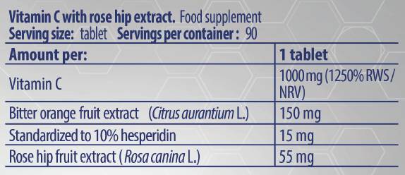 C-vitamin 1000/csipkebogyóval és keserűnarancsgal - 90 tabletta