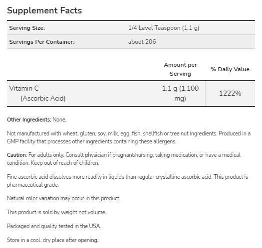 C-vitamin | Aszkorbinsav - Gyógyszerészeti minőség - 454 gramm