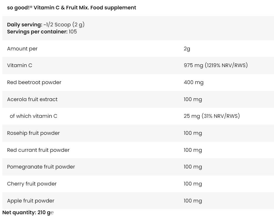 C-vitamin & Gyümölcsmix | So Good! sorozat - 210 gramm