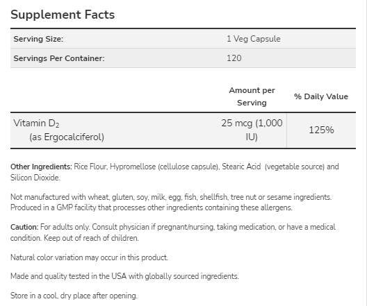 D-vitamin 1000 NE | Vegetáriánus száraz - 120 kapszula