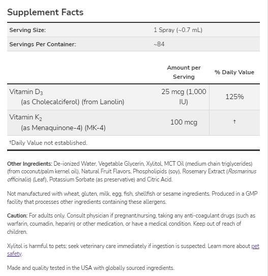 D-3-vitamin 1000 NE & K-2 100 mcg | Liposzómás spray - 59 ml