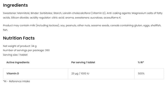 D3-vitamin 1000 Kids | Pasztillák 360 Nyelv alatti tabletta
