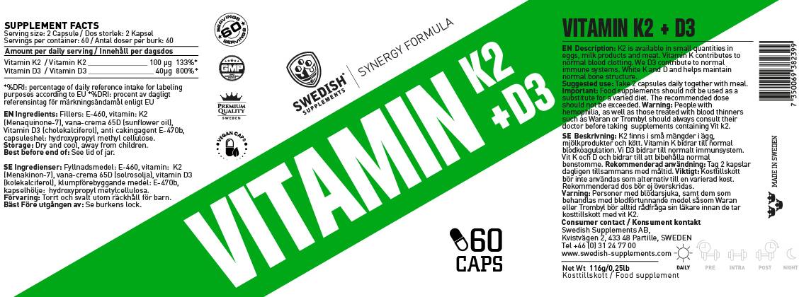 Vitamin K2 + D3 60 capsules - Nutra Best Europe