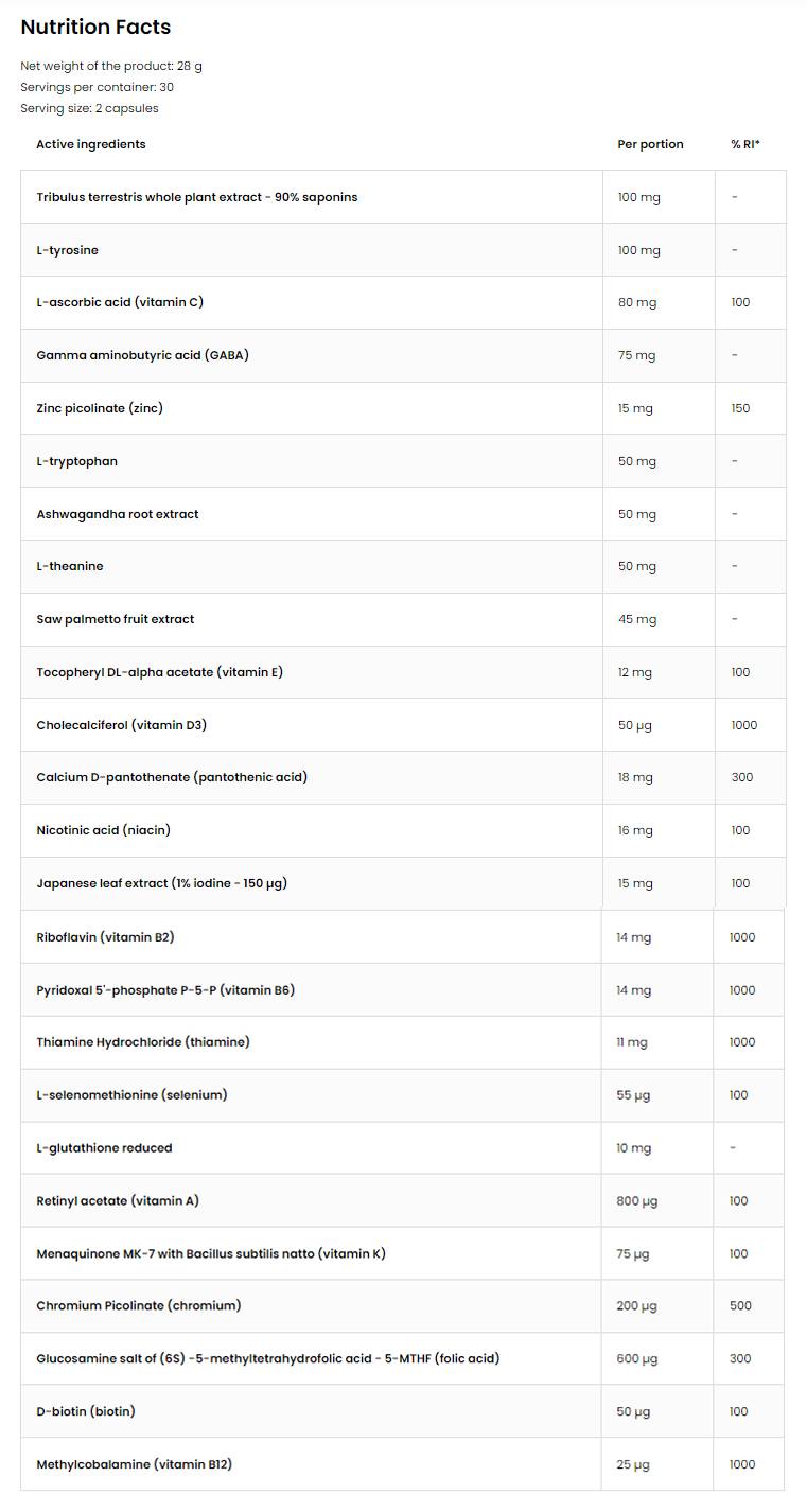 Vitaminok férfiaknak | Ashwagandha, Tribulus és Saw Palmetto 60 kapszulákkal
