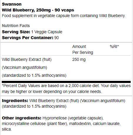 Wild Blueberry 250 mg 90 kapszula