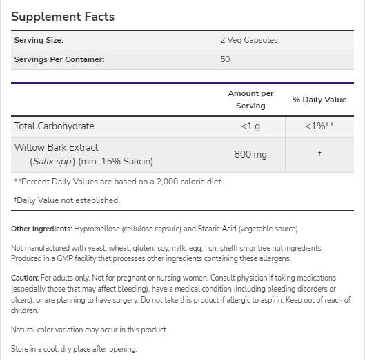 Fűzfa kéreg kivonat 400 mg - 100 kapszula