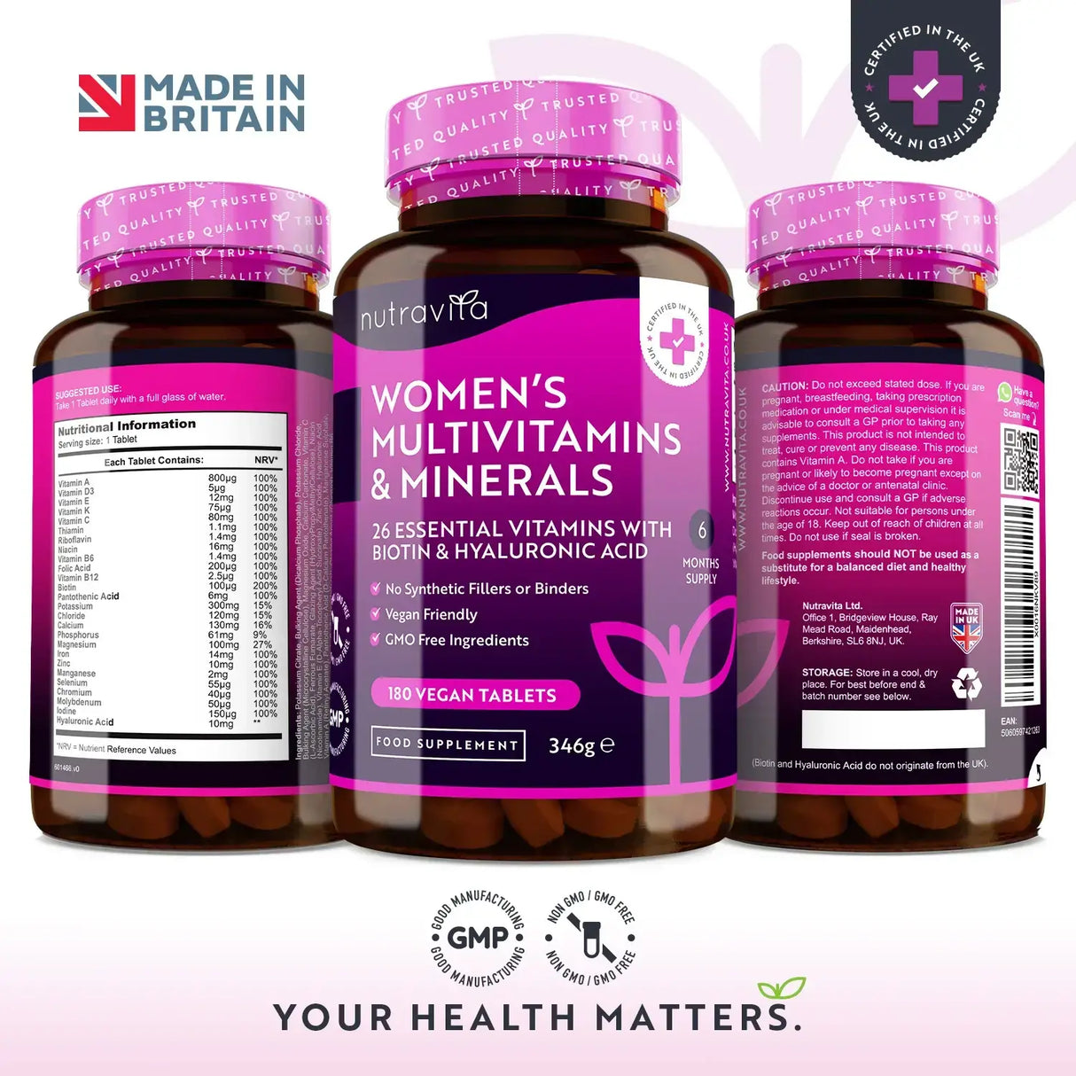 Női multivitaminok biotinnal és hialuronsavval 180 vegán tabletta