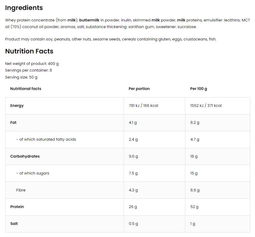 High Protein Ice Cream | 52% Protein - 400 grams - Nutra Best Europe
