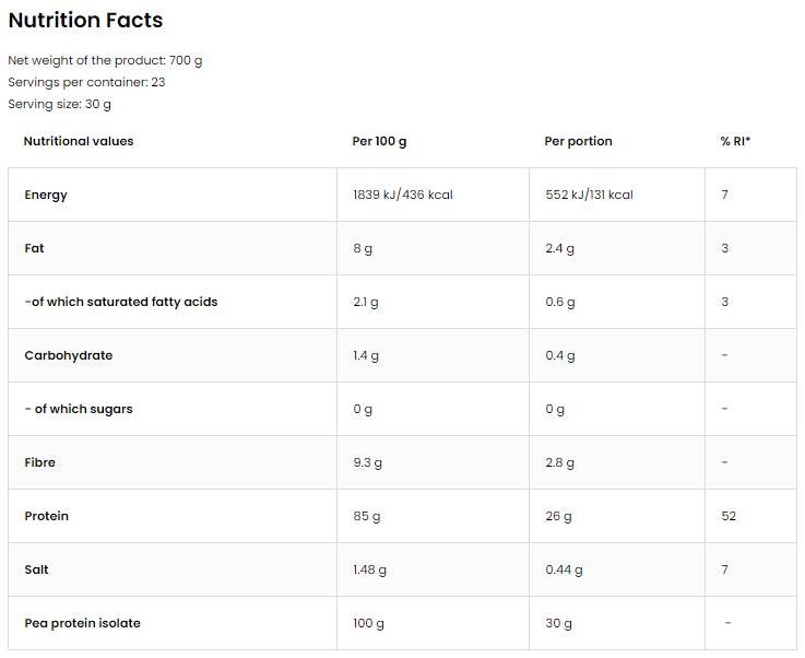 Pea Protein Isolate | with 85% Protein - 480 grams - Nutra Best Europe