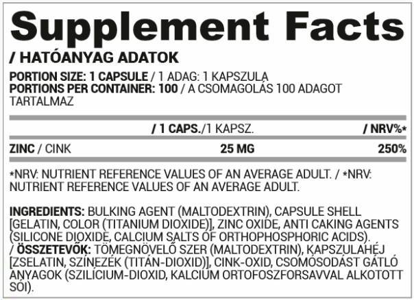 Cink sapkák | 25 mg cink-oxid - 30 kapszula