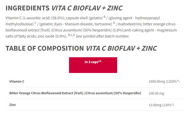 Vita C Bioflav + Zinc - 90 capsules - Nutra Best Europe