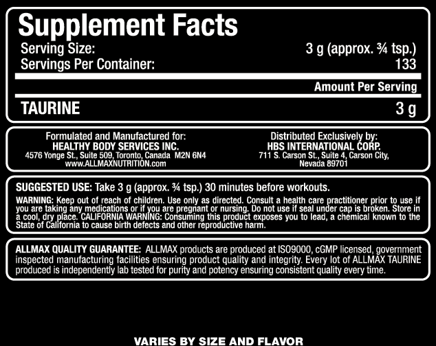 Taurine - 400 grams - Nutra Best Europe