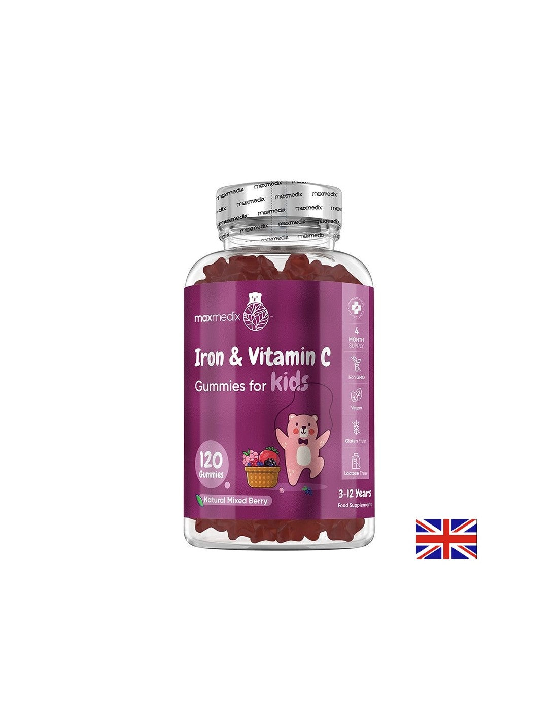 Anemia - Iron 7 mg + Vitamin C 10 mg (for children), 120 jelly tablets, berry flavor - Nutra Best Europe