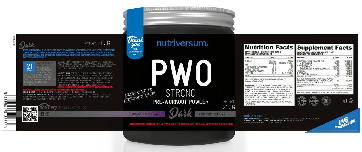 PWO Strong | Pre-Workout - 210 grams - Nutra Best Europe