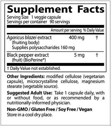 BEST Agaricus Blazei with BioPerine - 90 capsules - Nutra Best Europe