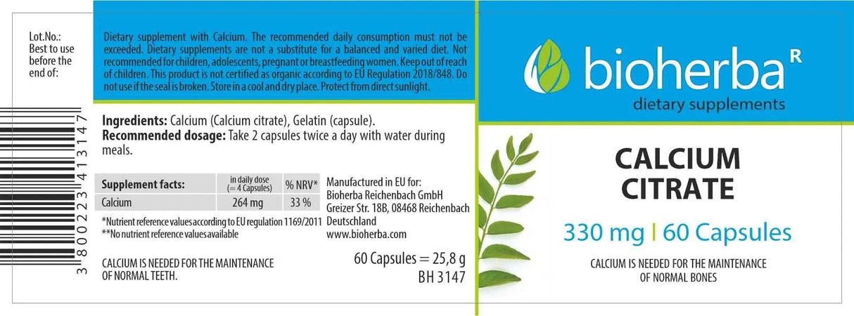 Calcium Citrate 200 mg - 60 capsules - Nutra Best Europe