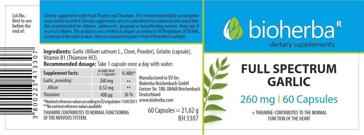 Full Spectrum Garlic 260 mg - 60 capsules - Nutra Best Europe