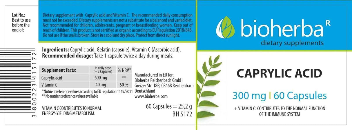 Capryllic Acid 300 mg - 60 capsules - Nutra Best Europe