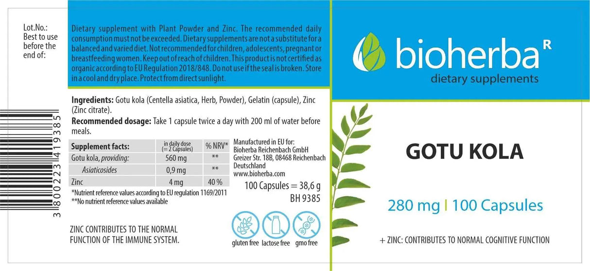 Gotu Kola 280 mg - 100 capsules - Nutra Best Europe