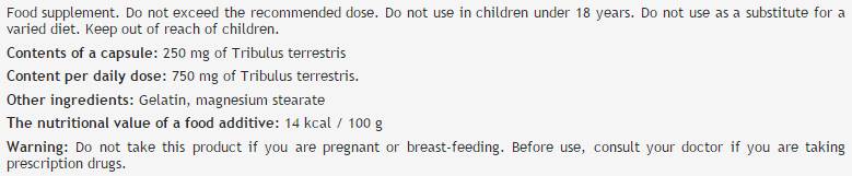 Tribulus Terrestris 250 mg - 100 capsules - Nutra Best Europe