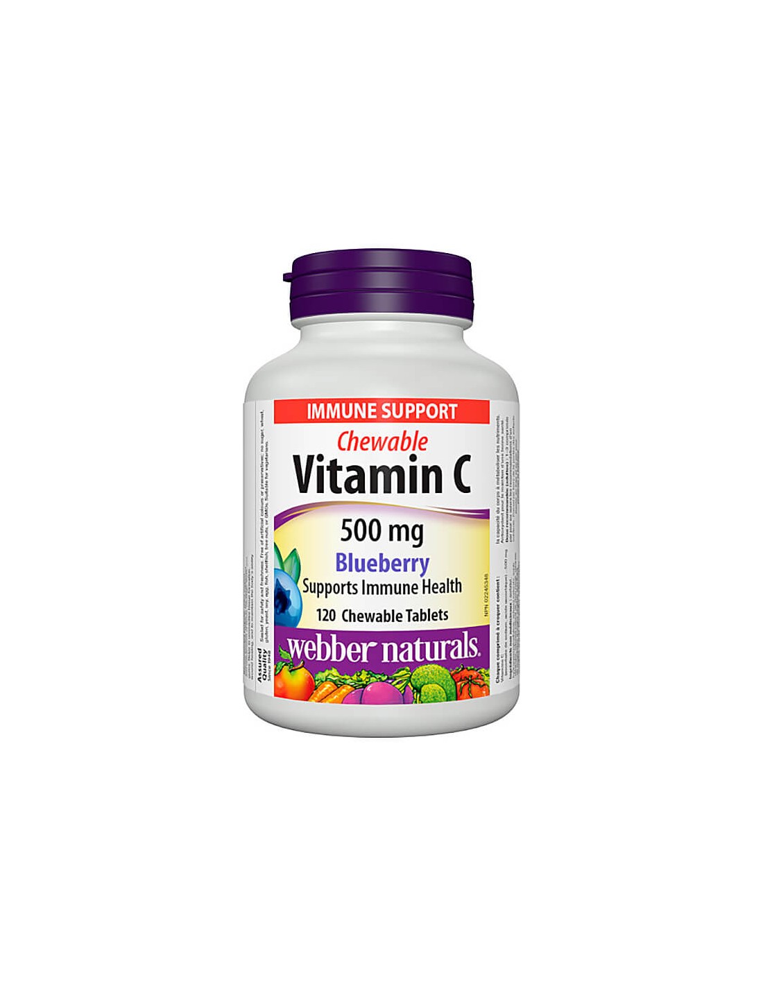 Chewable Vitamin C 500 mg - Vitamin C 500 mg - 120 Blueberry Flavor Chewable Tablets Webber Naturals - Nutra Best Europe