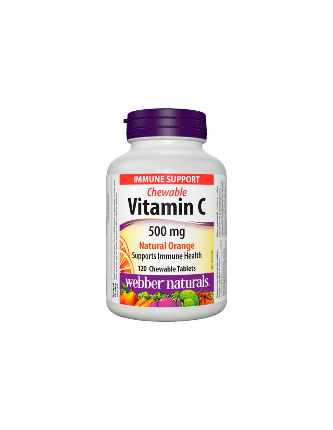 Chewable Vitamin C Natural Orange - Vitamin C 500 mg, 120 orange flavored chewable tablets Webber Naturals - Nutra Best Europe