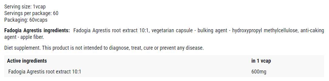 Fadogia Agrestis 600 mg - 60 capsules - Nutra Best Europe