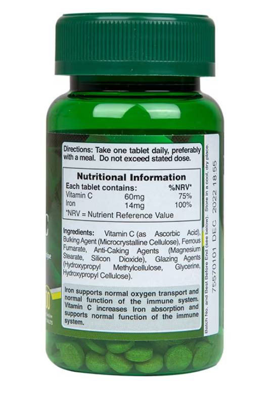 Iron 14 mg & Vitamin C 60 mg - 100 Tablets - Nutra Best Europe