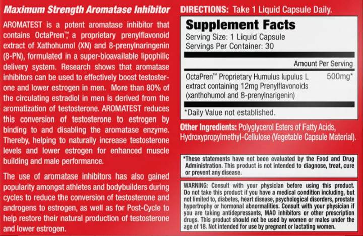 Aromatest - OctaPren 500 mg | Maximum Strength Aromatase Inhibitor - 30 Gel capsules - Nutra Best Europe