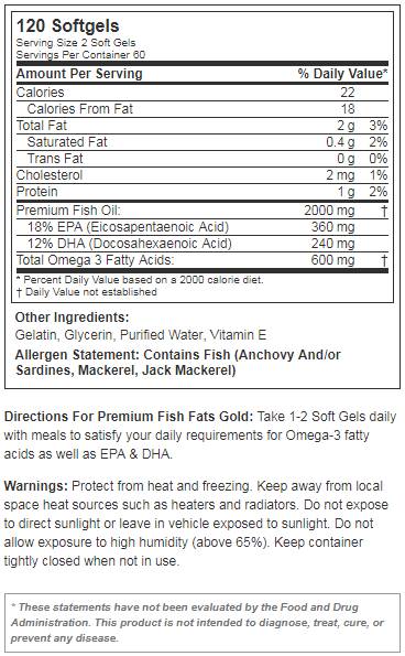 PREMIUM FISH FATS GOLD 120 SOFTGELS - Nutra Best Europe