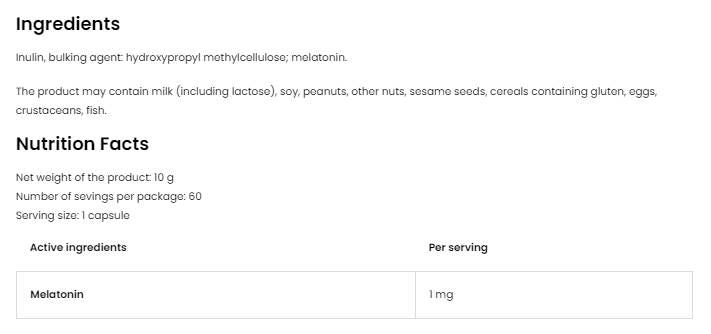 Melatonin 1 mg - 60 capsules - Nutra Best Europe