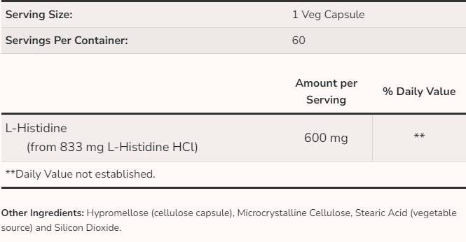 L-Histidine 600 mg - 60 capsules - Nutra Best Europe