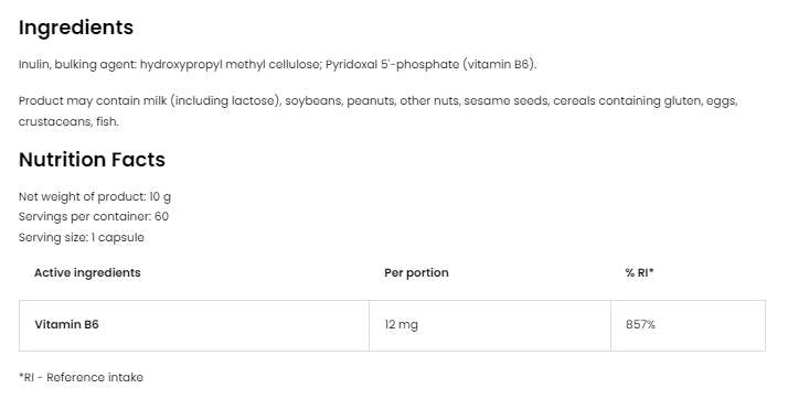 Vitamin B6 | P-5-P 12 mg 60 capsules - Nutra Best Europe