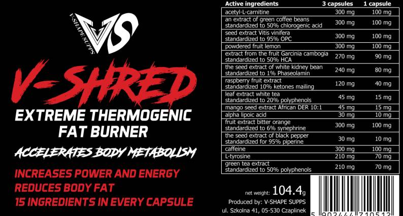 V-Shred | Extreme Thermogenic Fat Burner 150 capsules - Nutra Best Europe