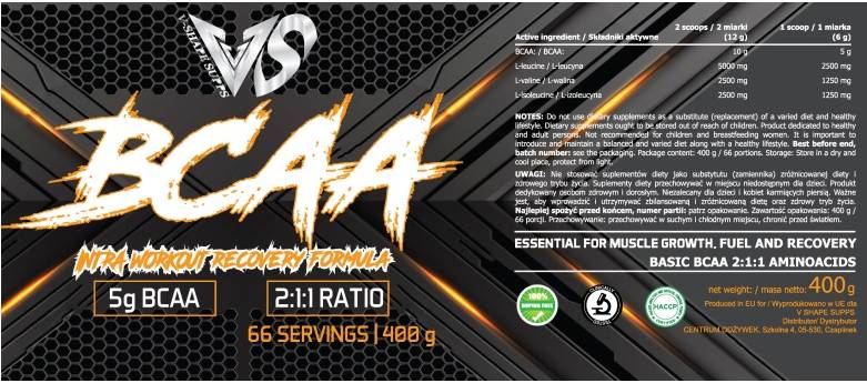 BCAA 2:1:1 | Intra Workout Recovery Formula - 400 grams - Nutra Best Europe