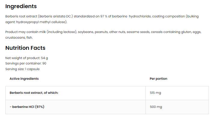 Berberine HCl 500 mg | 97% Berberis Root Extract 90 capsules - Nutra Best Europe