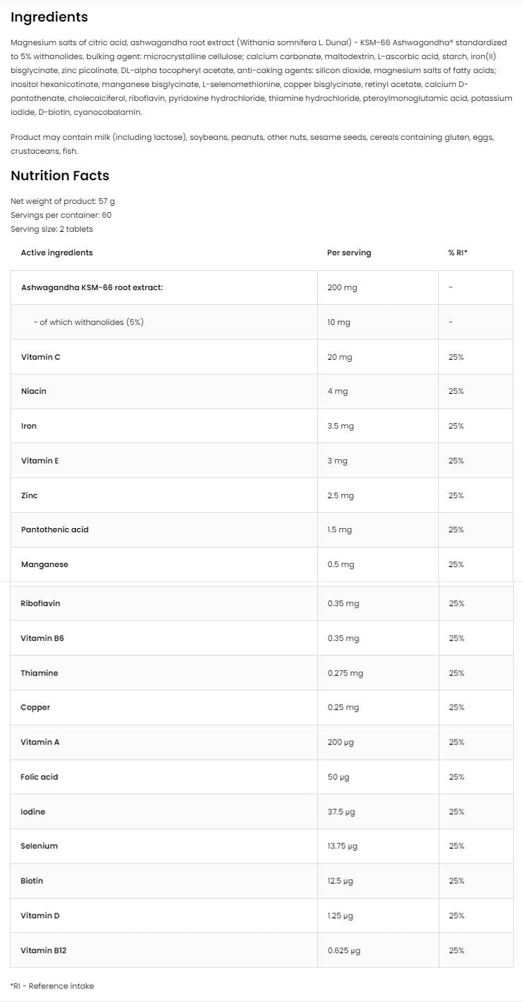 VitandMin + Ashwagandha | Multivitamin Formula + KSM-66® 120 Tablets - Nutra Best Europe