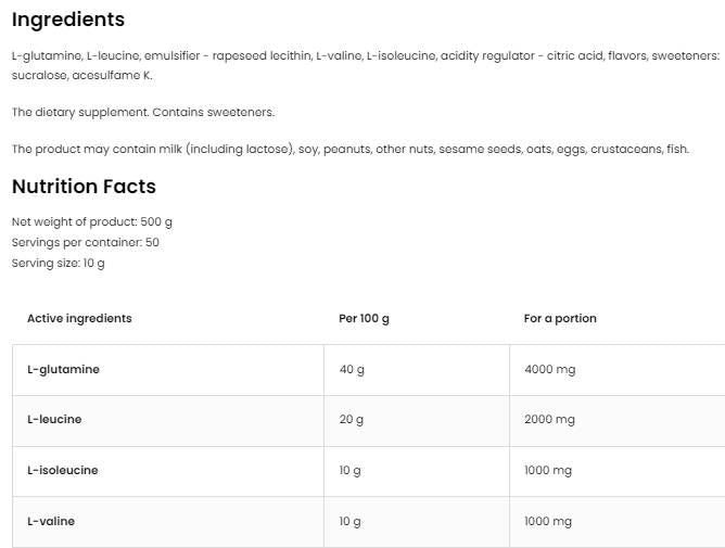 BCAA + GLUTAMINE Powder - 200 grams - Nutra Best Europe