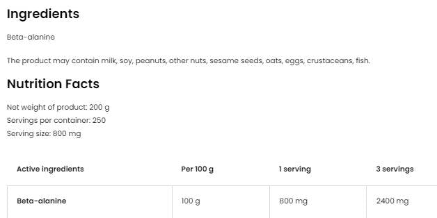 Beta Alanine Powder 200 grams - Nutra Best Europe