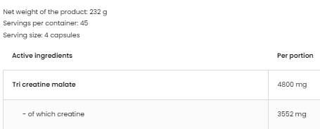 Tri Creatine Malate / TCM 1200 mg - 180 capsules - Nutra Best Europe