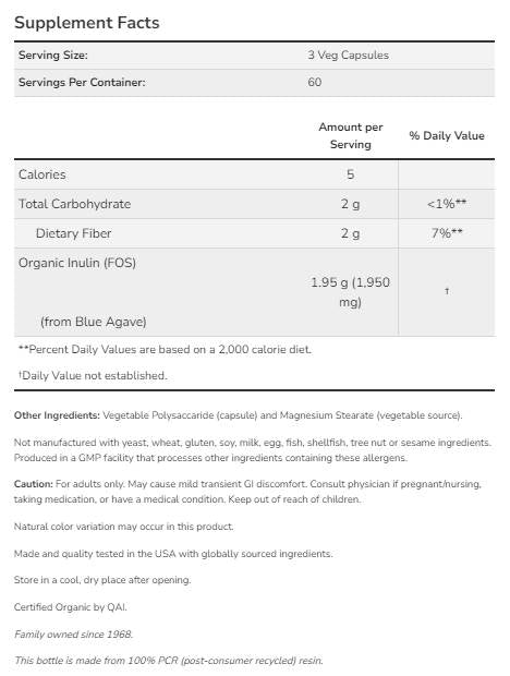 Prebiotic Inulin Fiber FOS - 180 capsules - Nutra Best Europe