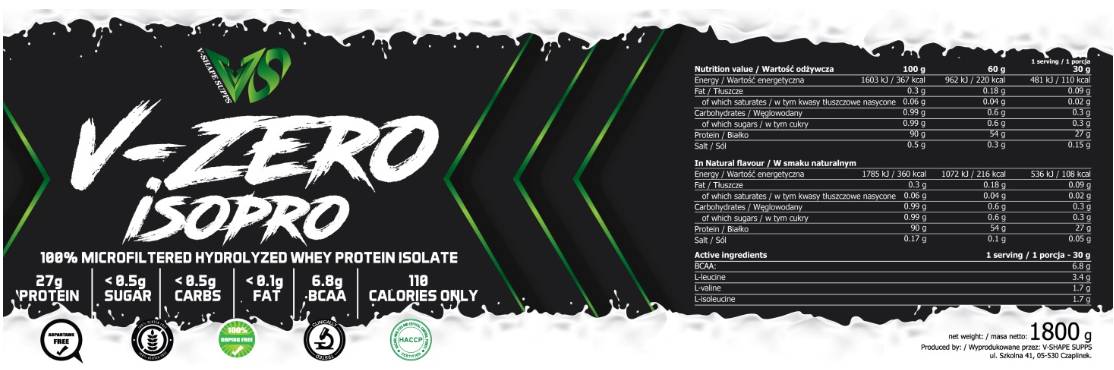 V-Zero Iso Pro | Whey Protein Isolate - 1800 grams - Nutra Best Europe