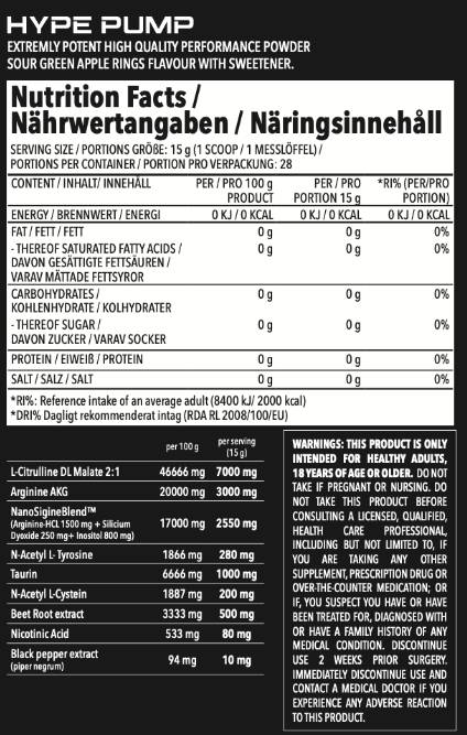 Hype Pump | with NanoSigineBlend - 420 grams - Nutra Best Europe