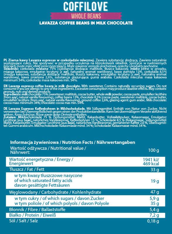 CoffiLove | Whole Arabica Coffee Beans in Milk Chocolate - 300 grams - Nutra Best Europe